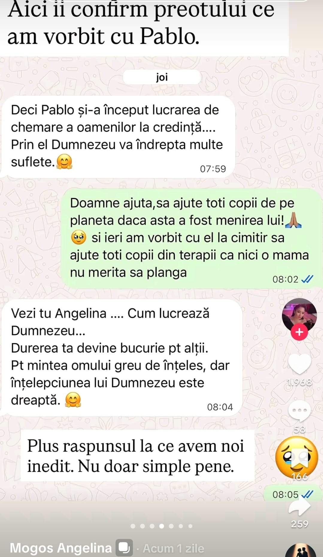 Fiica lui Adrian Mogoș a cerut ajutorul unui preot după moartea fiului ei, Pablo. Bogdan de la Ploiești a reacționat