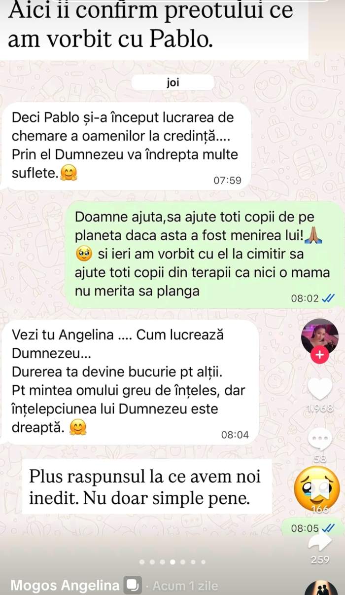 Fiica lui Adrian Mogoș a cerut ajutorul unui preot după moartea fiului ei, Pablo. Bogdan de la Ploiești a reacționat
