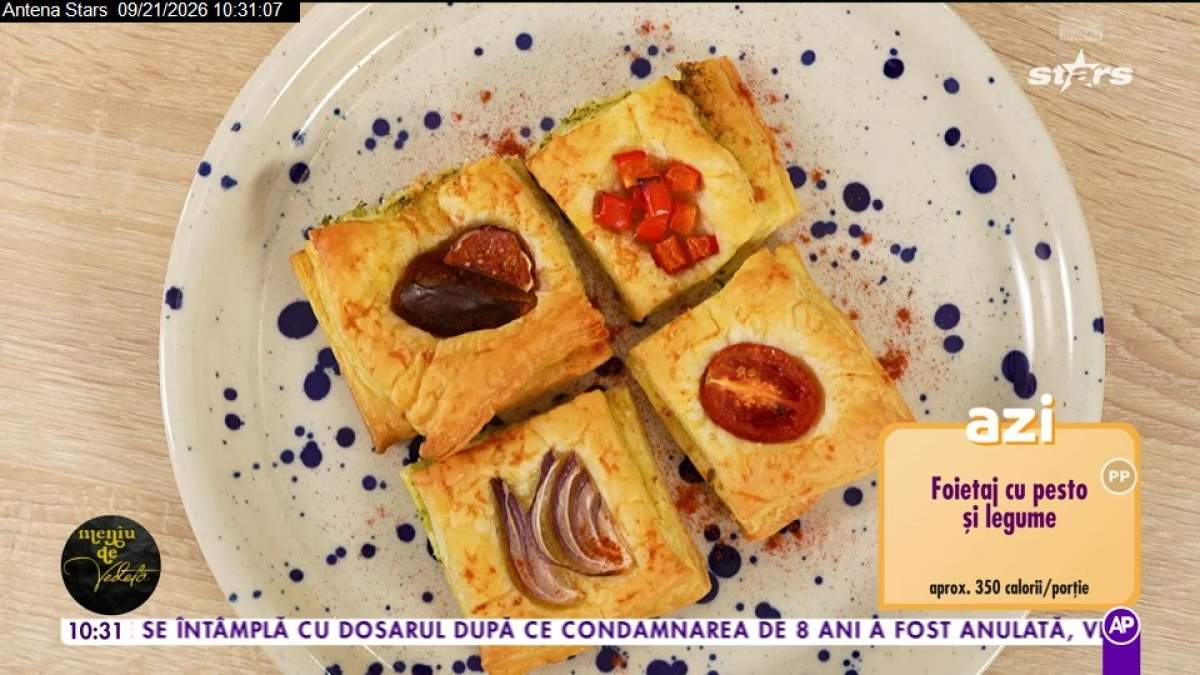 Rețeta lui Horia Manea de foietaj cu pesto şi legume. Trucul pentru un preparat fraged