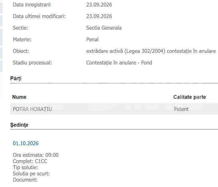 Horațiu Potra încearcă să anuleze extrădarea. Unde vrea să fie trimis în locul României