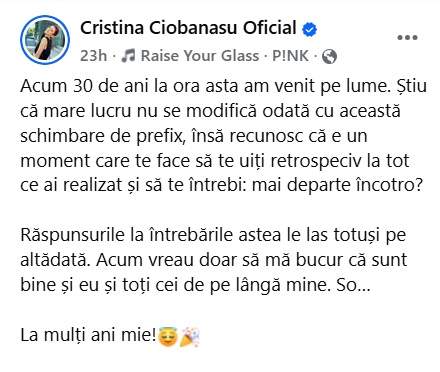 Cristina Ciobănașu a împlinit 30 de ani. Mesajul sincer al actriței: „Mai departe încotro?”