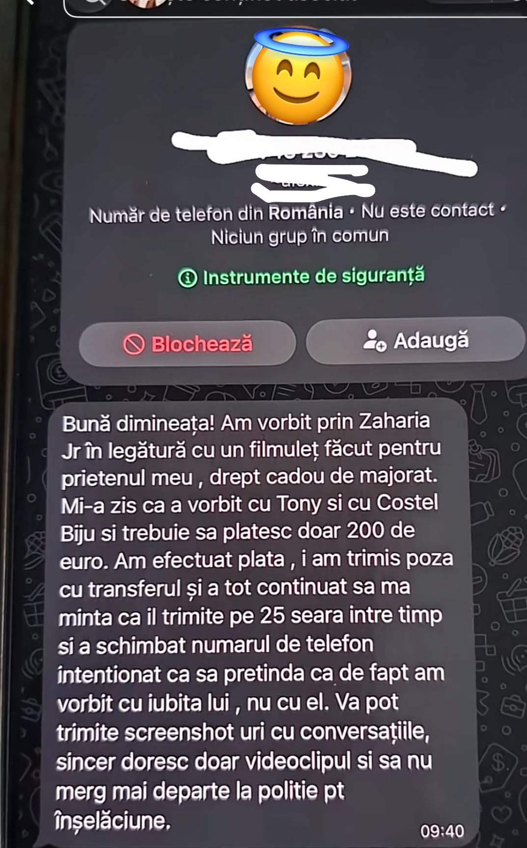 Mesajele dintre fata țepuită și managerul lui Tony One