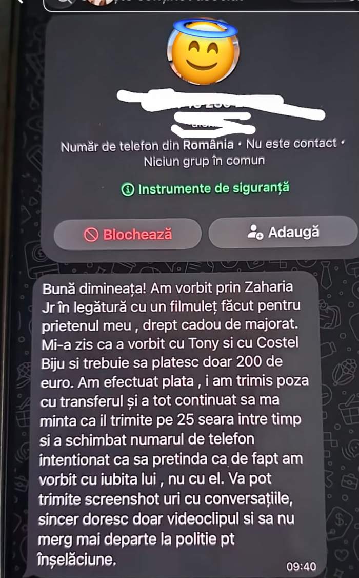 Mesajele dintre fata țepuită și managerul lui Tony One