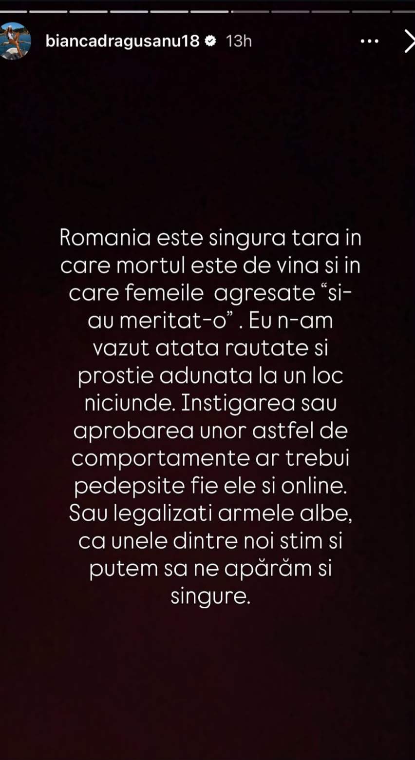 Mesajul Biancăi Drăgușanu
