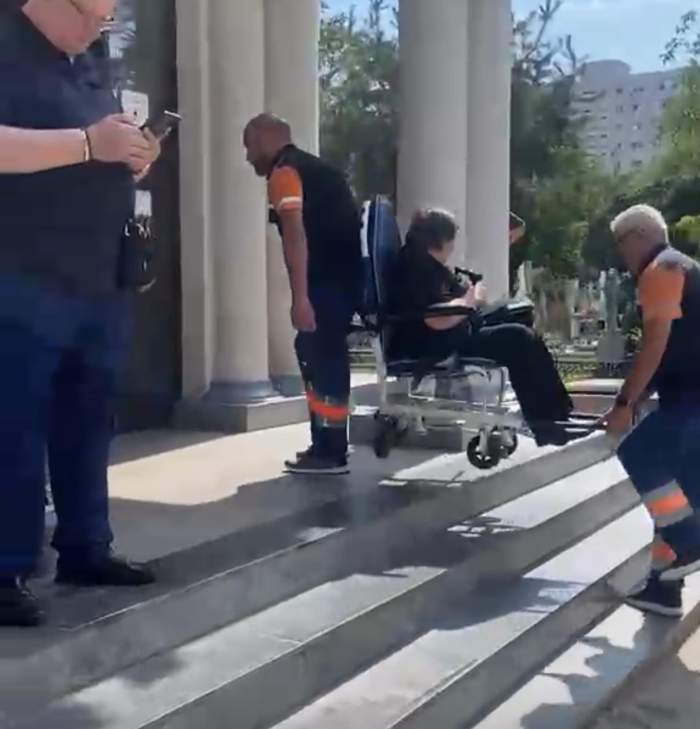 Sora Ancăi Pandrea, apariție rară la înmormântarea actriței. A venit în scaun cu rotile să-și ia rămas-bun