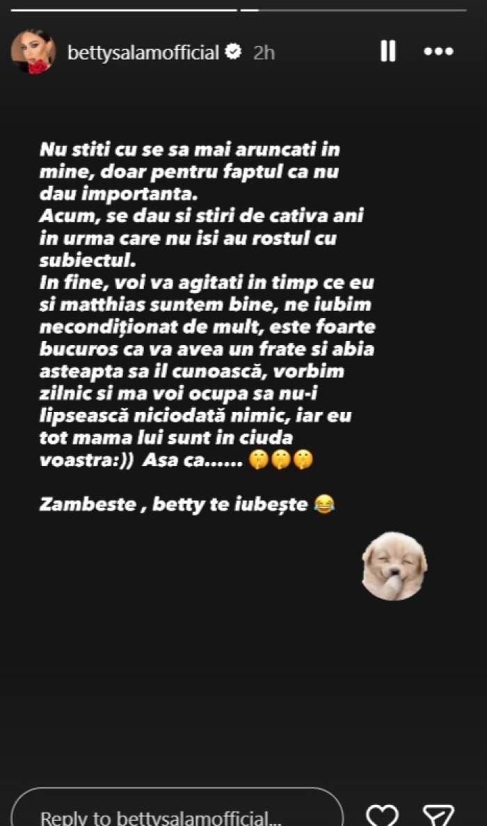 Reacția lui Betty Salam după ce a fost acuzată că și-a făcut altă familie cu Roberto Tudor: ”Nu voi face diferențe între Matthias și frățior”