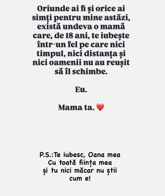 Roxana Blagu, mesaj emoționant pentru fiica ei, la majorat. Ce i-a transmis Oanei după 13 ani de când trăiesc separate: