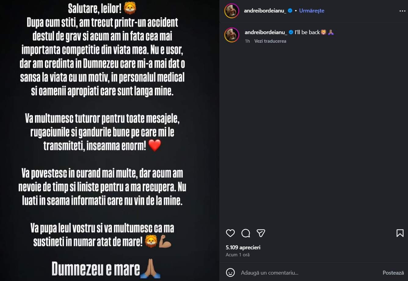 Influencerul Andrei Bordeianu a făcut primele declarații, după ce a fost implicat într-un accident de motocicletă. Cum se simte