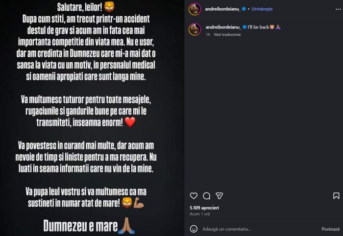 Influencerul Andrei Bordeianu a făcut primele declarații, după ce a fost implicat într-un accident de motocicletă. Cum se simte