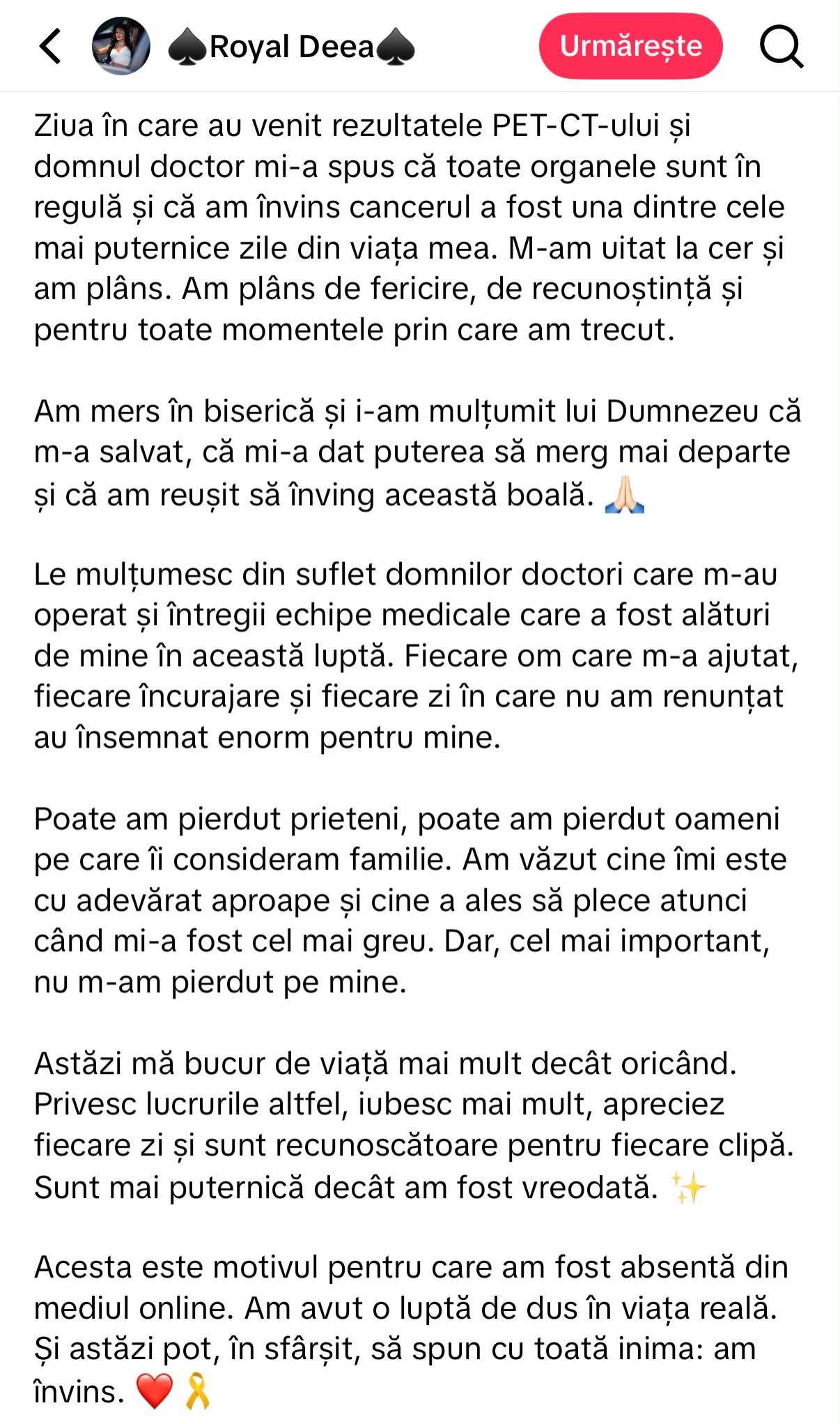 Tiktokerița Royal Deea a învins o boală gravă. Mesajul emoționant transmis după ce s-a vindecat: „Am plâns”