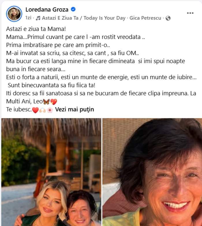 Loredana Groza și-a sărbătorit mama. Imagini rare cu artista și femeia care a adus-o pe lume